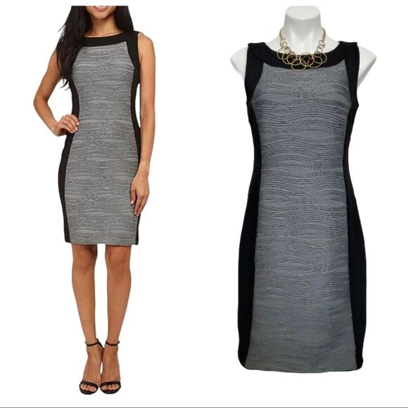 Calvin Klein Dresses & Skirts - Calvin Klein Black Gray Textured Womens Sheath Dress Sleeveless Lined Size 14